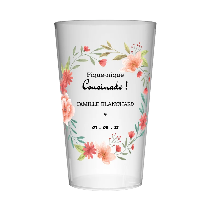 Gobelet personnalisé Cousinade Couronne Fleurs