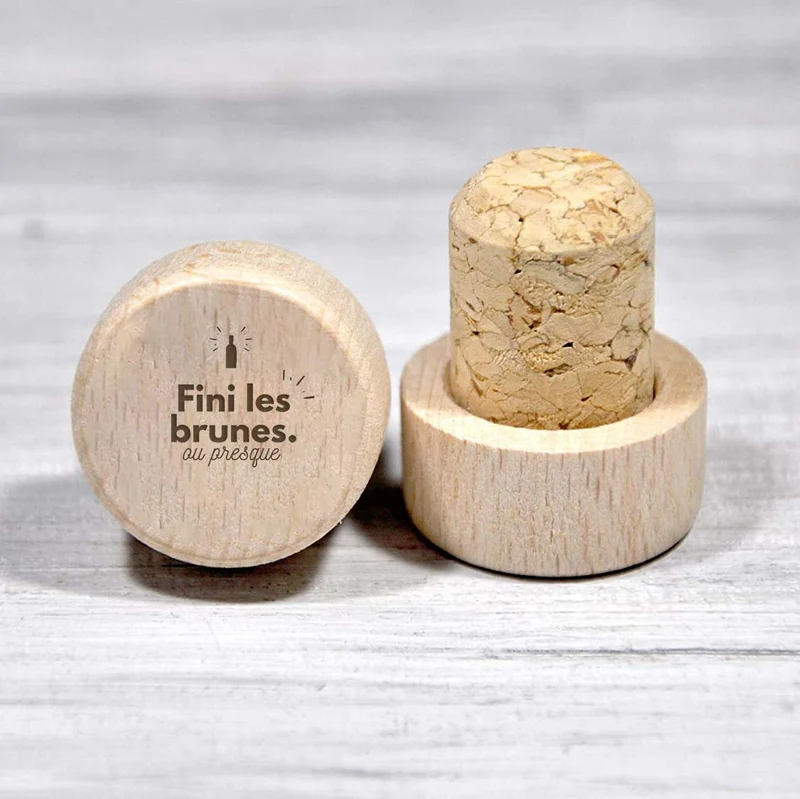 Bouchon personnalisé en liège et bois - Fini les brunes