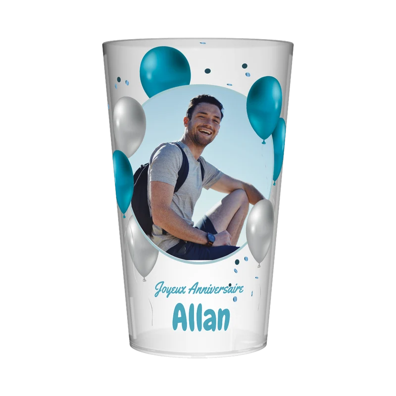Gobelet personnalisé Anniversaire Photo & Ballons Bleus