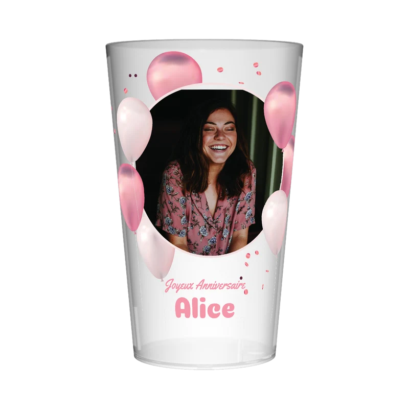 Gobelet personnalisé Anniversaire Photo & Ballons Roses