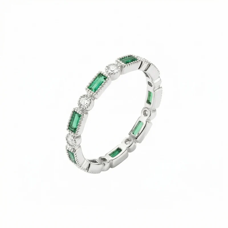 Bague argent - Céleste verte