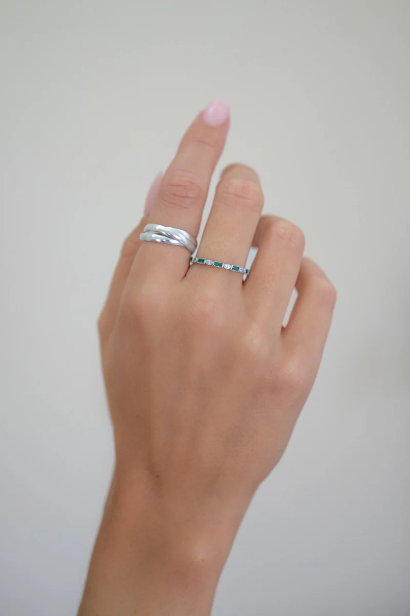 Bague argent - Céleste verte