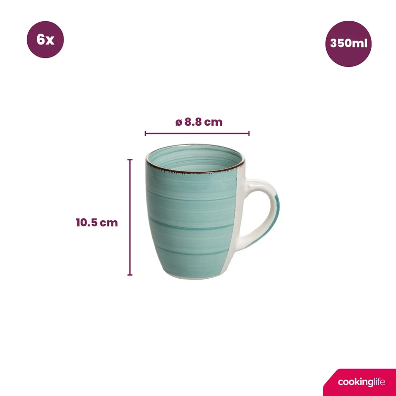 Ensemble de mugs Cookinglife - Mugs a cafe - Delice Blue - 350 ml - 6 pièces