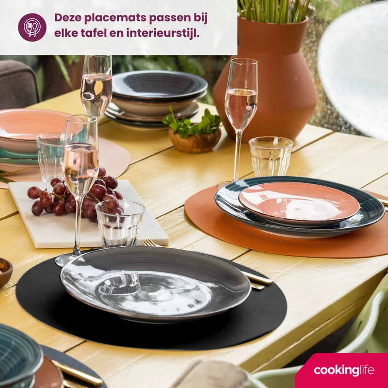 Ensemble de sets de table Cookinglife - Cuir vegan - Ø38 cm - 12 pièces