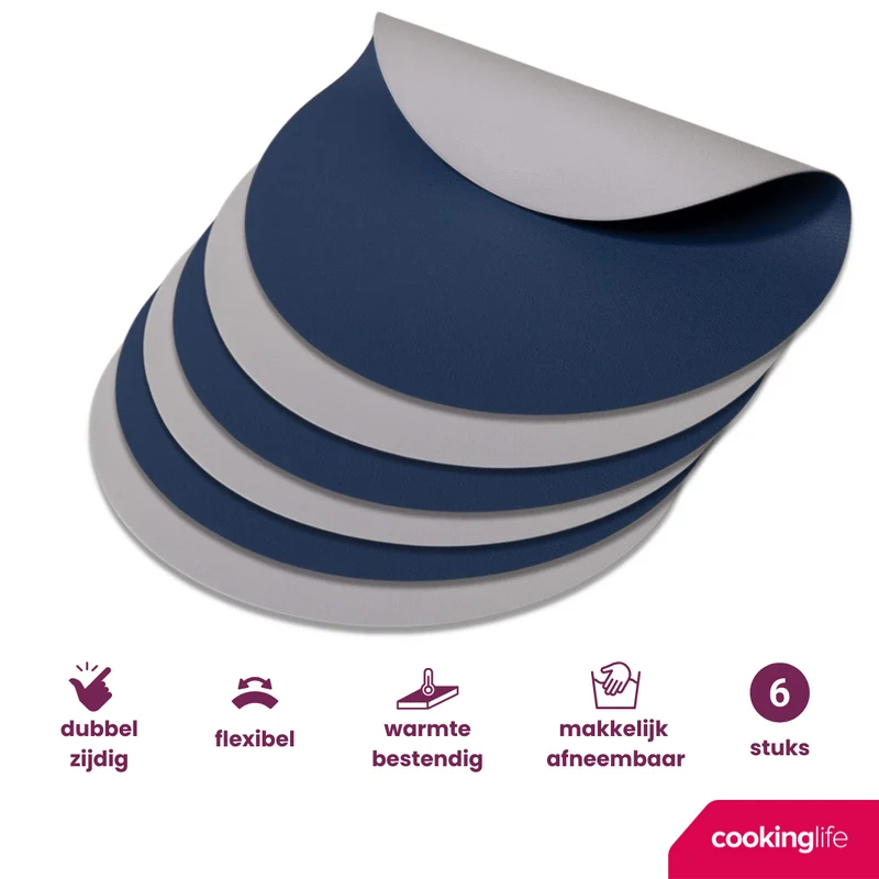 Set de sets de table Cookinglife - Double face - Placemats - Ø 38 cm - 6 pièces