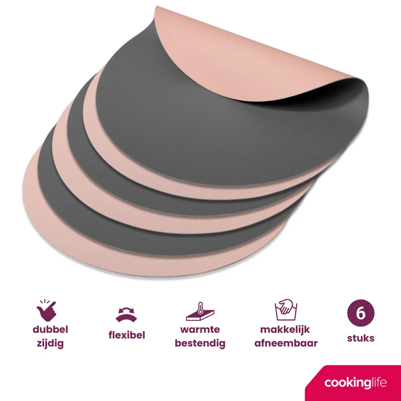 Set de sets de table Cookinglife - Double face - Aspect cuir - 38 cm - 6 pièces