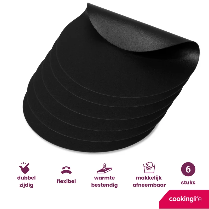 Set de sets de table Cookinglife - en cuir vegan - Placemats - Ø38 cm - 6 pièces