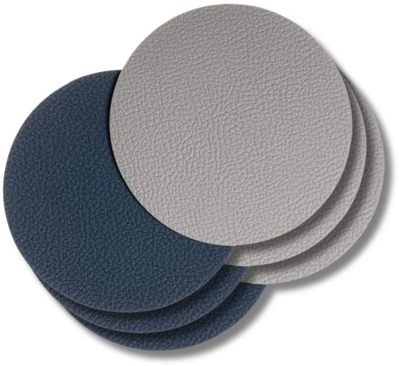 Set de sous-verres Cookinglife - en cuir vegan - Gris/bleu - ø10 cm - 6 pièces