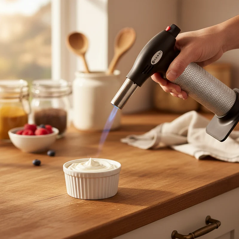 Brûleur à crème brûlée Hendi - Chalumeau de cuisine - en acier - 19 cm