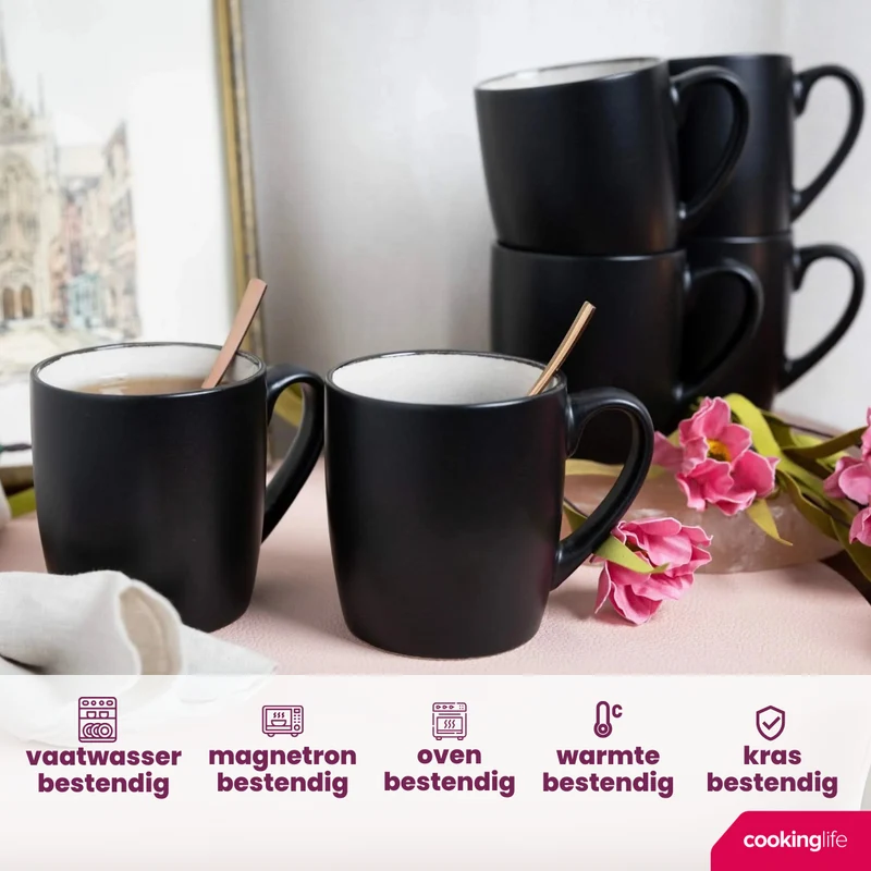 Ensemble de mugs Cookinglife - Mugs à café - Nola Gris Chaud - 350 ml - 6 pièces