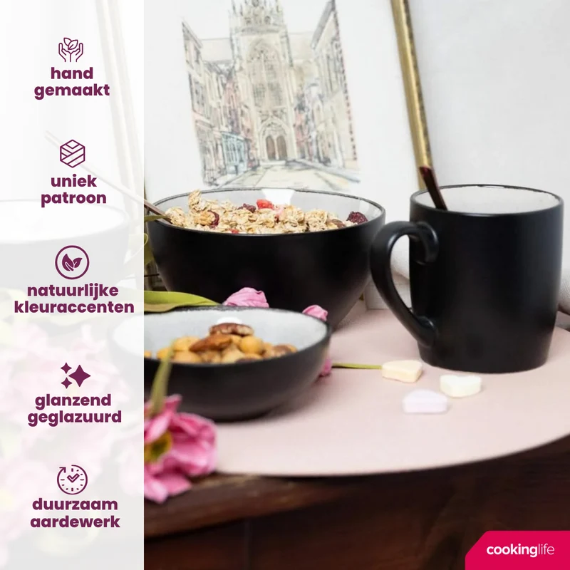 Ensemble de mugs Cookinglife - Mugs à café - Nola Gris Chaud - 350 ml - 6 pièces