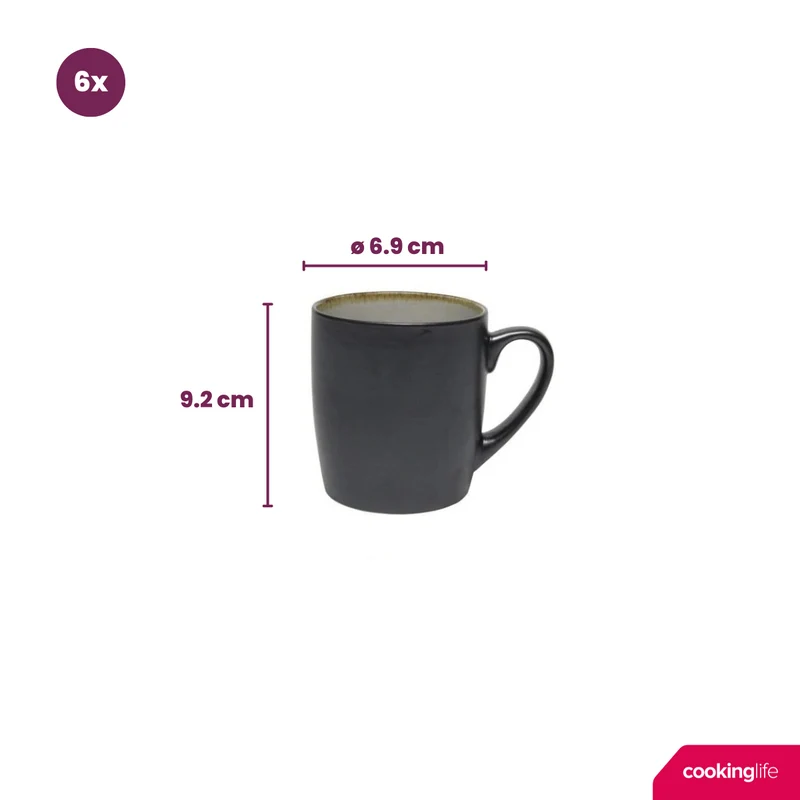 Ensemble de mugs Cookinglife - Mugs à café - Nola Gris Chaud - 350 ml - 6 pièces