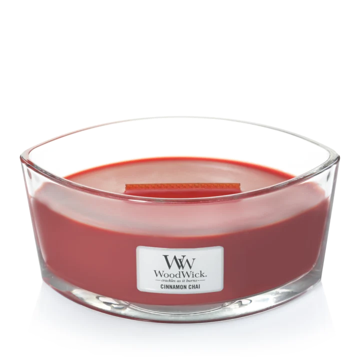 Bougie parfumée WoodWick - Bougie en verre - Cannelle Chai - 9 cm / 19 cm