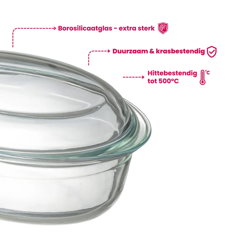 Ensemble de plat à rôtir Sareva - Ovale - en verre borosilicate - 4 L - 2 pièces