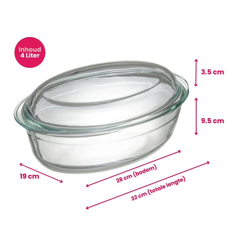 Ensemble de plat à rôtir Sareva - Ovale - en verre borosilicate - 4 L - 2 pièces
