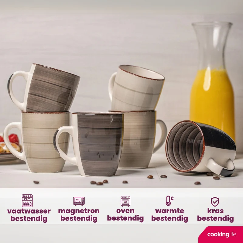 Ensemble de tasses Cookinglife - Tasses à café - Delice Gris - 350 ml - 6 pièces