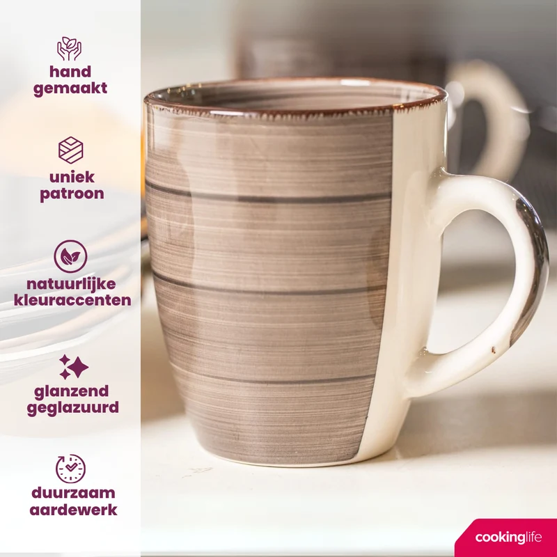 Ensemble de tasses Cookinglife - Tasses à café - Delice Gris - 350 ml - 6 pièces