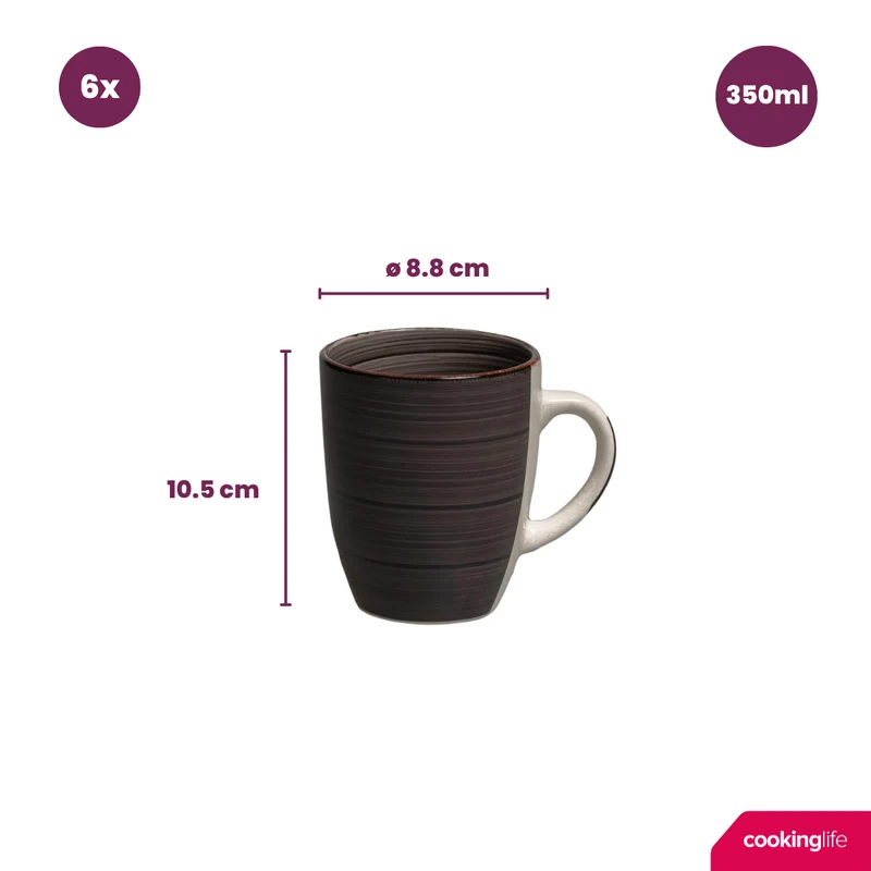 Ensemble de tasses Cookinglife - Tasses à café - Delice Gris - 350 ml - 6 pièces