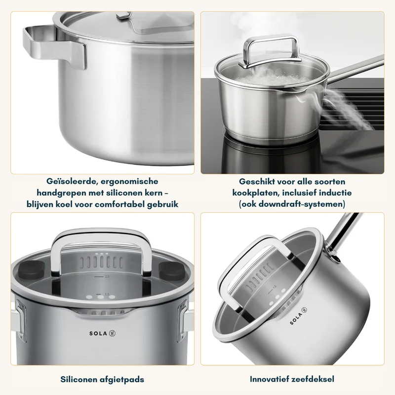 Ensemble de casseroles Sola - Induction - Juvia - Ø 16/18/20/24 cm - 5 pièces