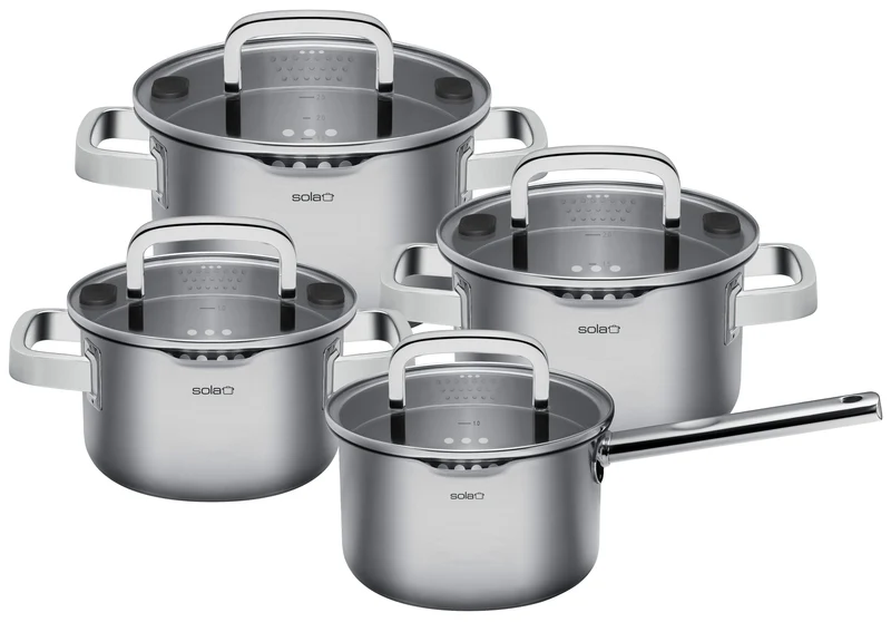 Ensemble de casseroles Sola - en inox - Juvia - Ø16/18/20 cm + Ø16 cm - 4 pièces