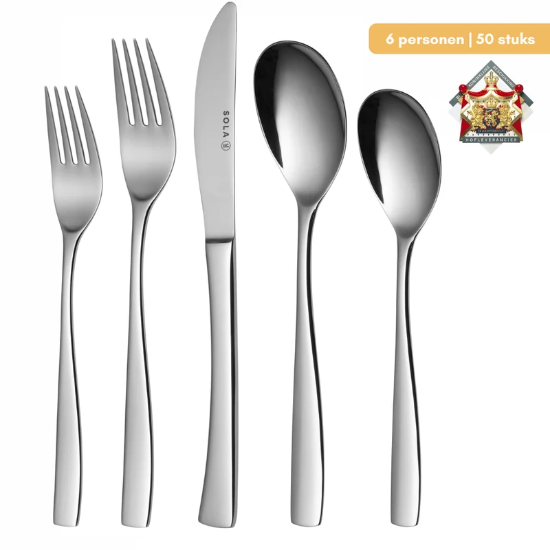 Ensemble de couverts Sola - en inox 18/10 - Lotus - 6 personnes - 50 pièces