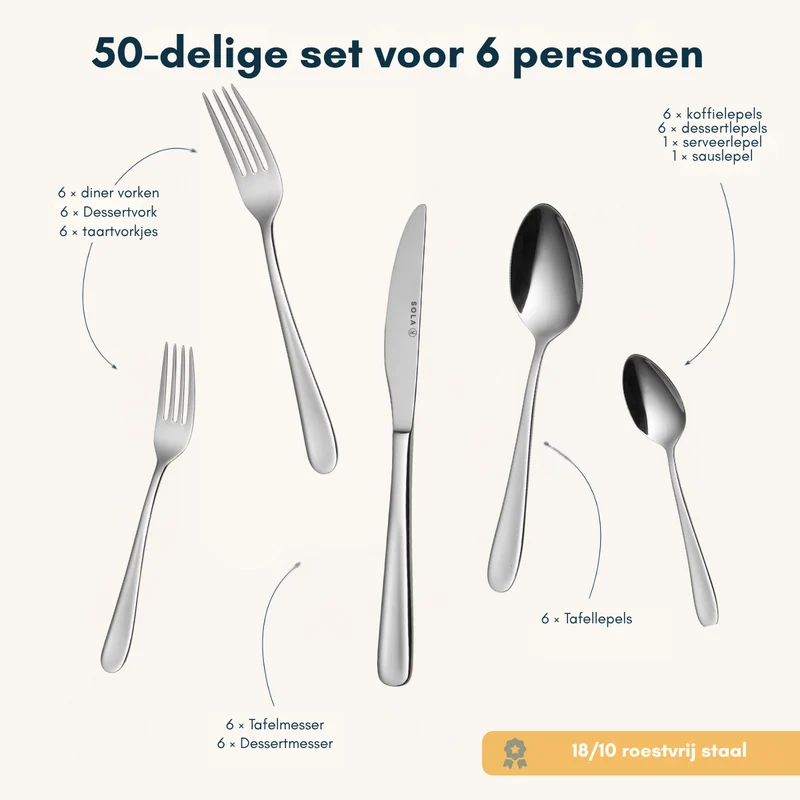 Ensemble de couverts Sola - en inox 18/10 - Florence - 6 personnes - 50 pièces