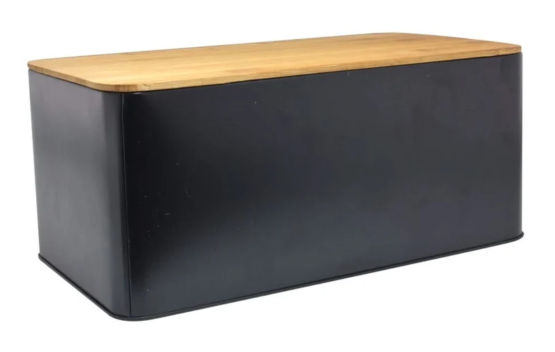 Boîte à pain Cookinglife - avec planche - en acier et bois - noir mat