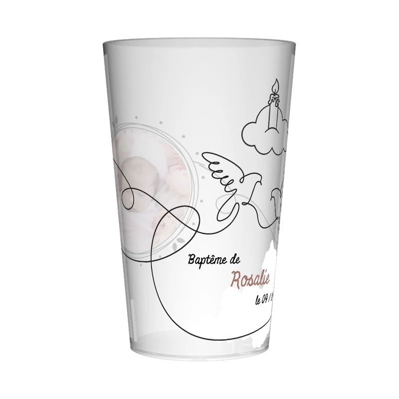 Gobelet personnalisé Baptême Colombe & Bougie