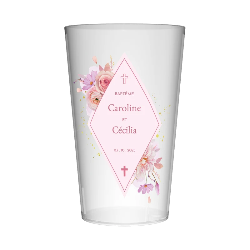 Gobelet personnalisé Baptême Losange Rose