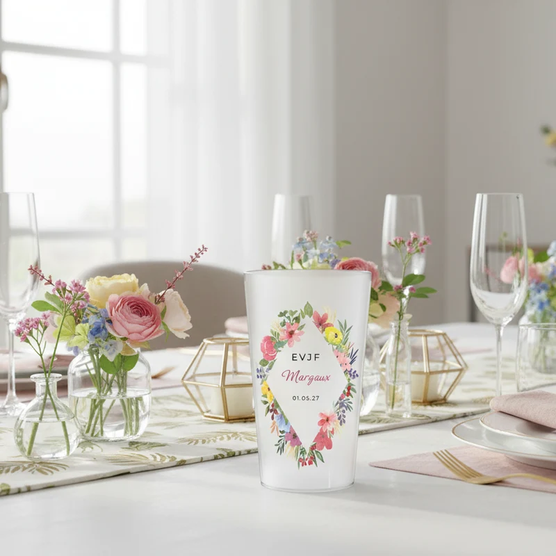 Gobelet personnalisé pour EVJF Losange de fleurs
