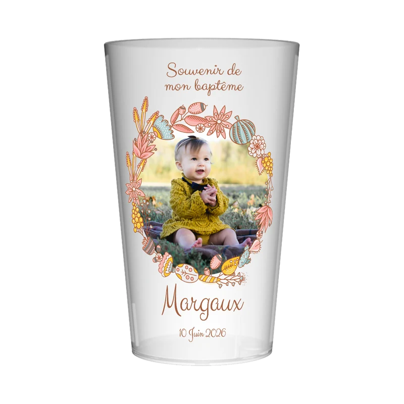 Gobelet personnalisé Baptême Couronne Rose
