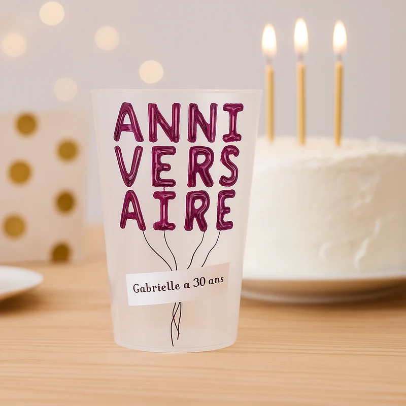 Gobelet personnalisé Anniversaire Ballons violet