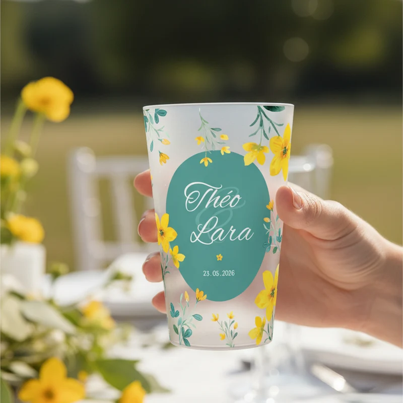 Gobelet personnalisé Mariage Fleur Jaune