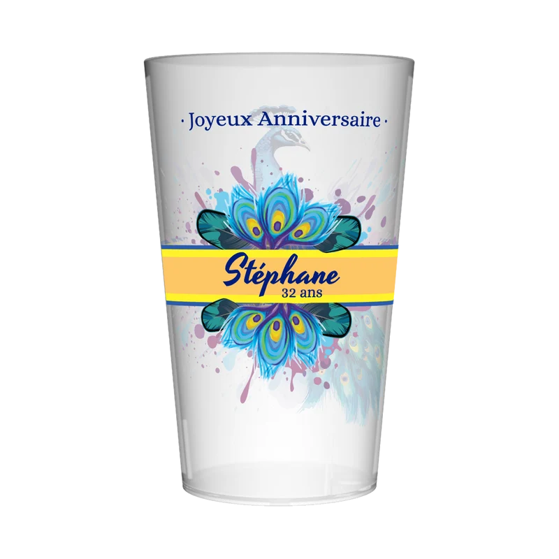 Gobelet personnalisé Anniversaire Paon