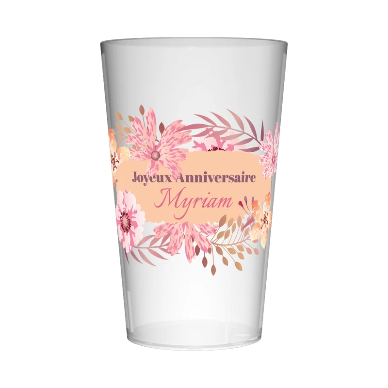 Gobelet personnalisé Anniversaire Fleuri