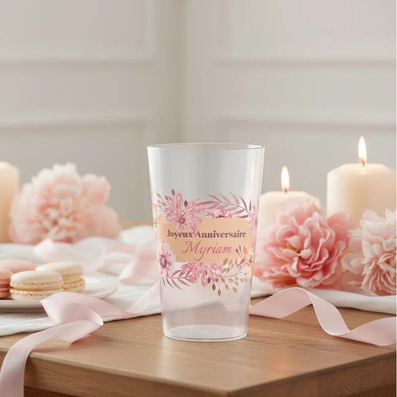 Gobelet personnalisé Anniversaire Fleuri