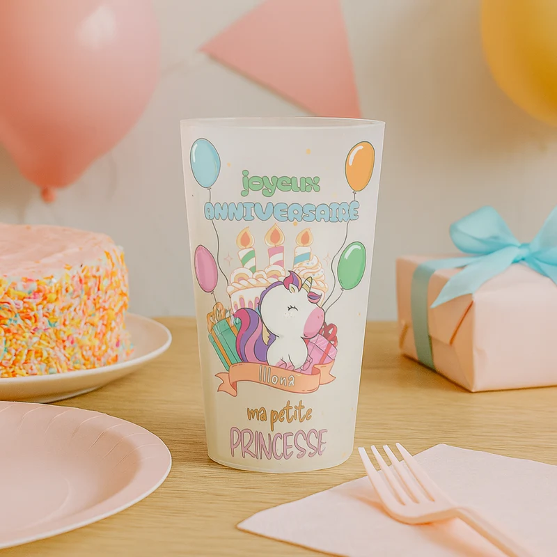 Gobelet personnalisé Anniversaire Licorne Princesse