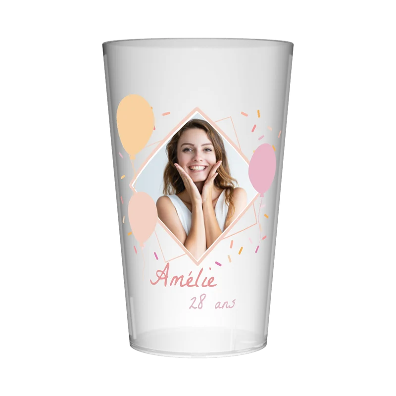 Gobelet personnalisé Anniversaire Rose & Photo