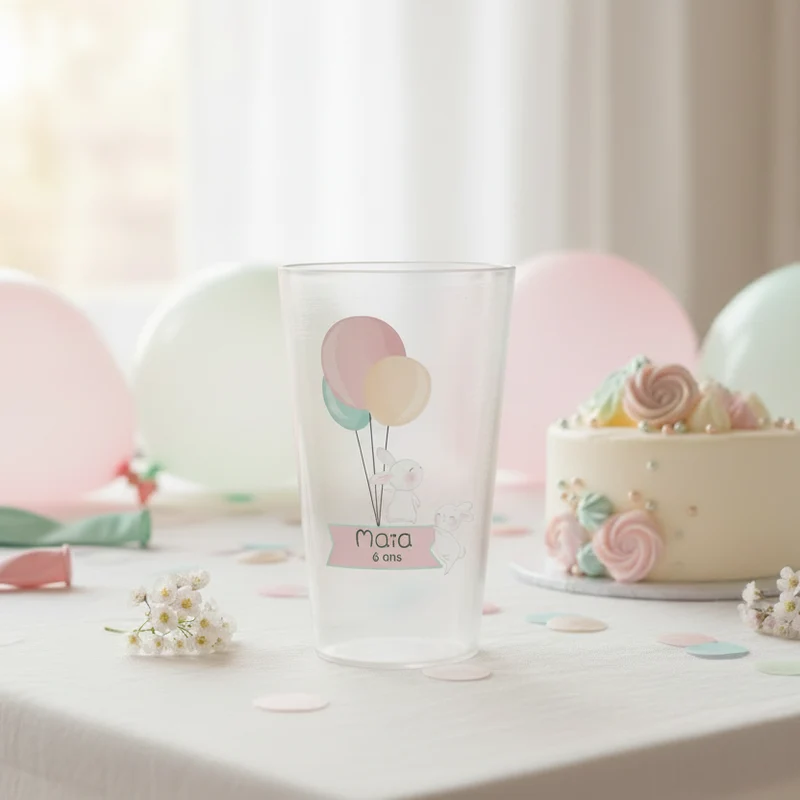 Gobelet personnalisé Anniversaire Lapins & Éléphant