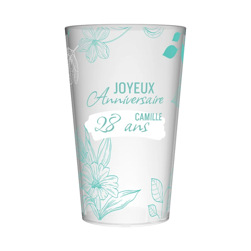 Gobelet personnalisé Anniversaire Fleurs Bleues