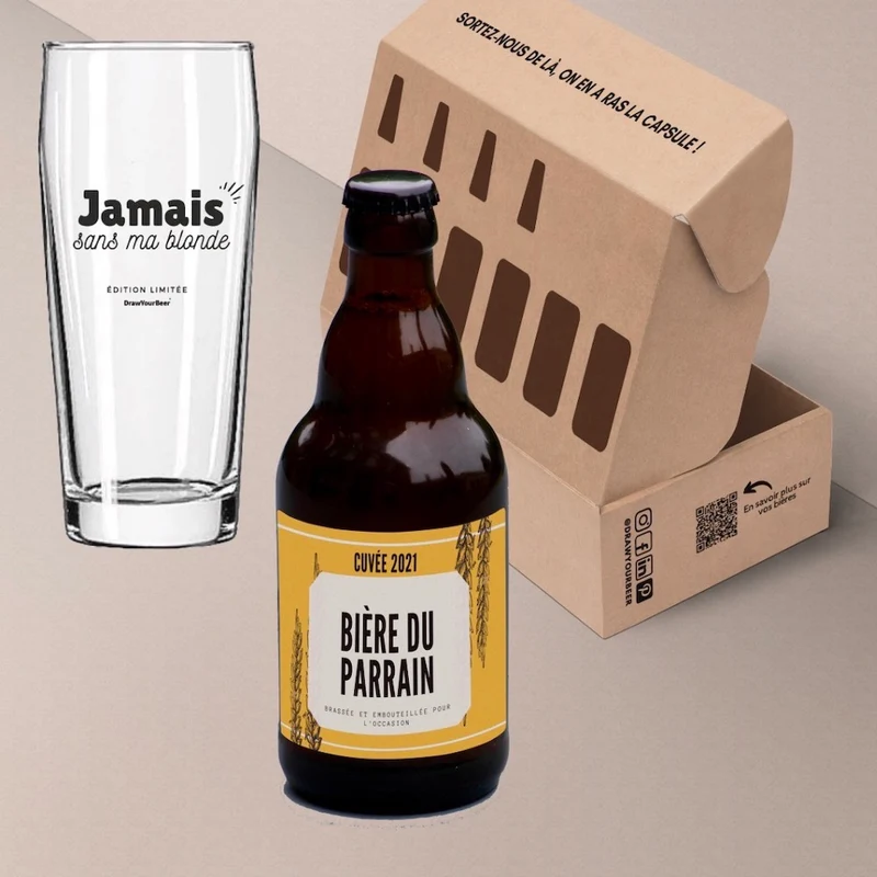 Coffret Demande Parrain / Marraine 5 bières et 1 verre