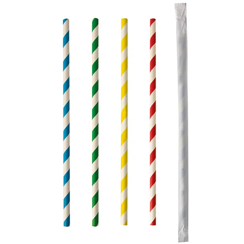 Pailles en papier Ø 6 mm · 20 cm couleurs assorties "Stripes" emballage individuel (1000 unités)