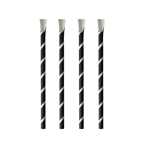 Pailles avec cuillères. papier Ø 8 mm · 20 cm noir/blanc "Stripes" (800 unités)