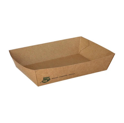 Barquettes snack. carton "pure" 4 cm x 11 cm x 16 cm marron "100% Fair" très grande taille (640 unités)