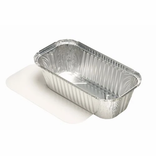 Plats en aluminium avec couvercles en carton laminé PP rectangulaire 1.5 l 7 cm x 13 cm x 24.2 cm (100 unités)
