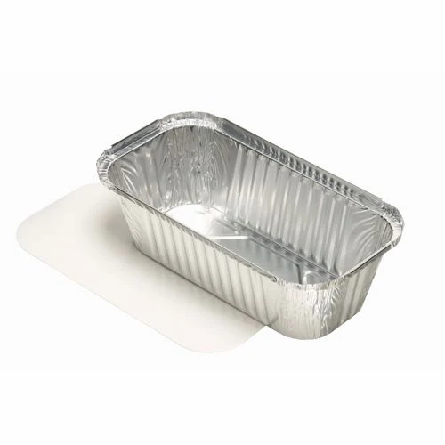 Plats en aluminium avec couvercles en carton laminé PP rectangulaire 1.5 l 7 cm x 13 cm x 24.2 cm (250 unités)