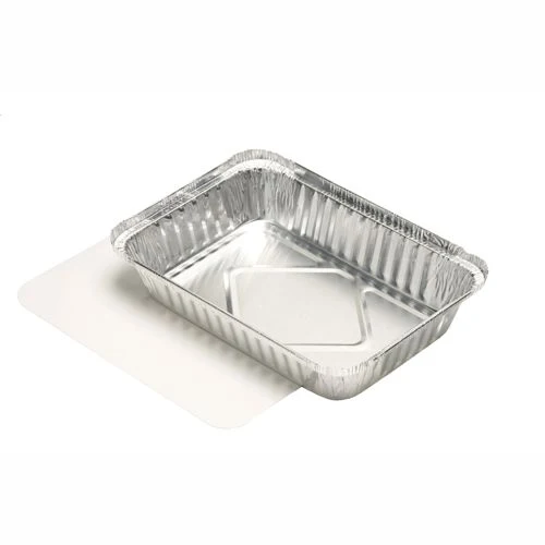 Plats avec couvercles en carton laminé avec le PE rectangulaire 0.8 l 4 cm x 15 cm x 21.4 cm (100 unités)