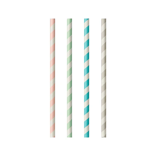 Pailles en papier Ø 6 mm · 20 cm couleurs assorties "Stripes" (1000 unités)