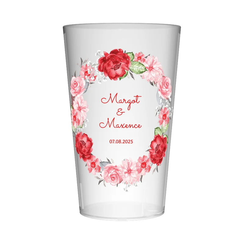 Gobelet personnalisé Mariage Couronne de Fleurs Rouges