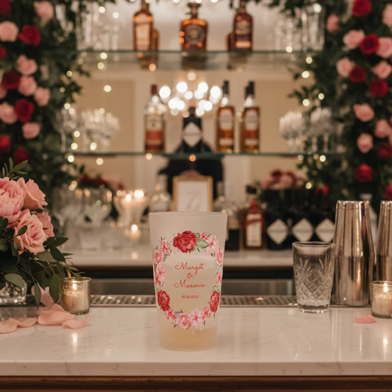 Gobelet personnalisé Mariage Couronne de Fleurs Rouges